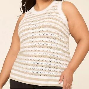 Striped Sleeveless Open Knit Top